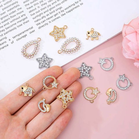 Legierungsanhänger Strass Charms DIY Schmuckherstellung Pendants Stern Mond Elefant Wasser Tropfen KC Gold Silber Plattiert