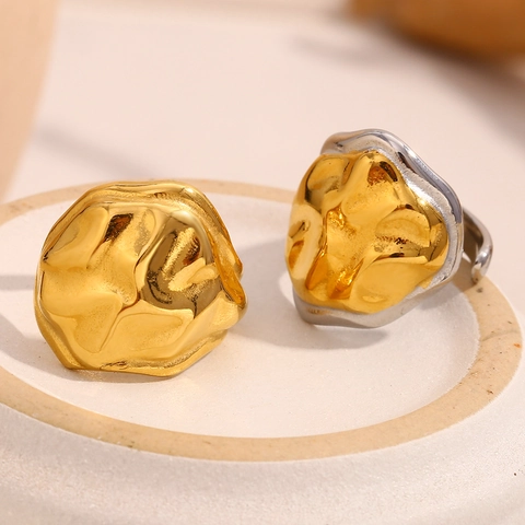 Unregelmäßige Lava Textur Offener Ring 18K Vergoldet Edelstahl Geschmolzenes Metall Übertriebener Modeschmuck Für Damen