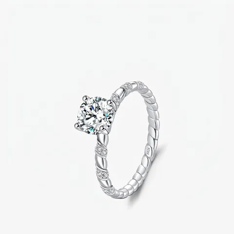 Eleganter Moissanit Ring S925 Sterlingsilber Gedrehter Ringband Vier-Krallen Funkelnde Zirkonia Schmuck Für Damen