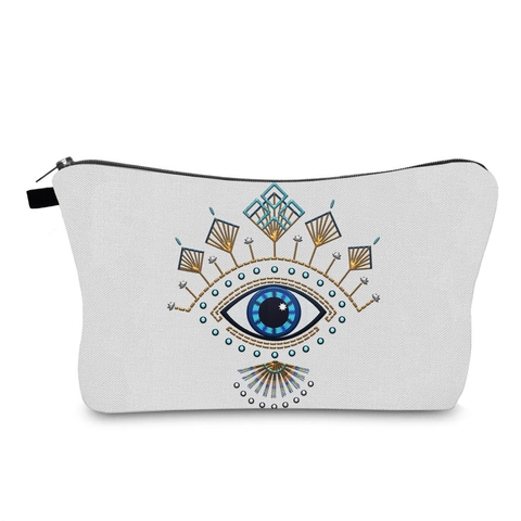 Bohemian Evil Eye Printed Makeup Bag Women Travel Polyester Waterproof Toiletry Organizer Portable Zipper Storage Pouch