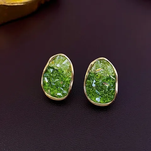 Boucles D'Oreilles À Tige Cristal Ovale Irrégulier Alliage Doré Design Dégradé Avec Tige En Argent Sterling 925 Élégant
