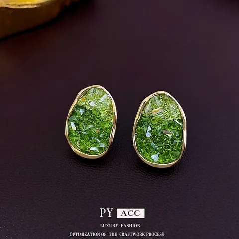 Irregular Oval Crystal Stud Earrings Gold Plated Alloy Gradient Design With 925 Sterling Silver Earring Post Elegant