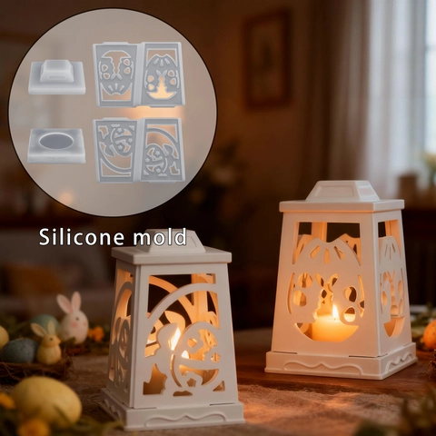 Silicone Mold For Easter Hollow Lantern Candle Holder DIY Splicing Rabbit Egg Patterns Night Light Decorative Craft