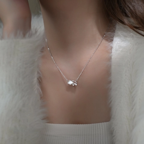 S999 Sterling Silver Cloud Lightning Raindrop Pendant Necklace With Shell Inlaid Elegant Fresh Fashion Jewelry For Women