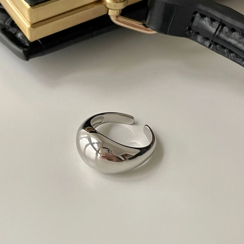Anillo De Cúpula Grueso Minimalista Plata De Ley 925 Irregular Liso Pulido Brillante Banda Abierta Ajustable Mujer