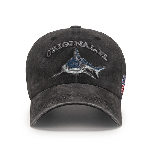Cappello Da Baseball Retro Cotone Lavato Distressed Ricamo Squalo Patch Bandiera Americana Regolabile Visiera Curva Sole