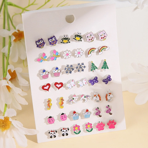 Emaille Stecker Ohrringe Legierung Cartoon Tier Blume Herz Süß Mode Schmuck Für Frauen Mädchen Vielfältige Stile