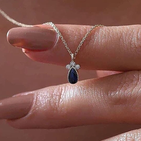 Collana Con Pendente Rame Ottone Blu Goccia Zircone Forma Di Pera Gioielli Delicati Minimalisti Per Donna