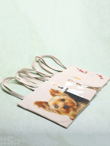 Bolso Tote De Lona Para Mujer Bolso De Compras Casual De Hombro Estampado Animal Dibujos Animados Estilo Coreano Simple