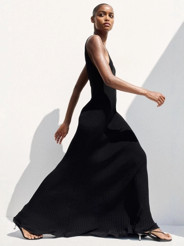 Women Ribbed Knit Maxi Dress Sleeveless Backless U-Neck Elegant Slim Fit High Waist Floor Length Solid Color Evening Party