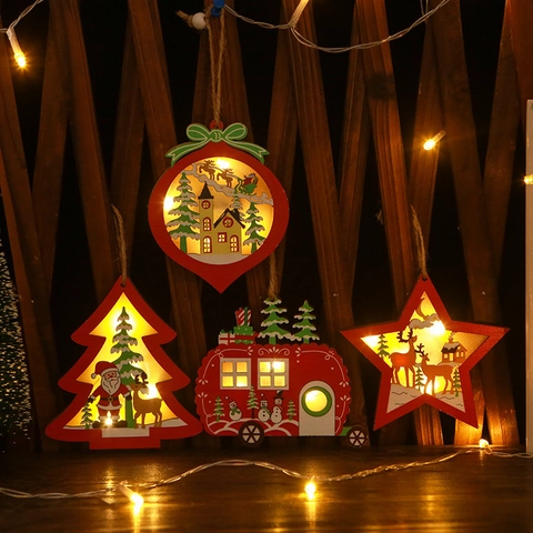 Addobbi Natalizi Appesi In Legno Con Luce LED Renna Babbo Natale Pupazzo Di Neve Decorazione Per Albero Di Festa Per La Casa