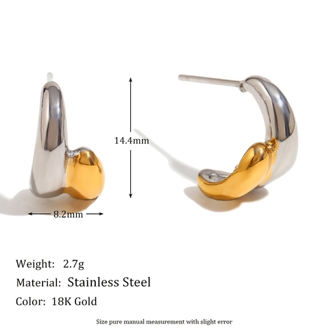 Irregular Geometric Hoop Earrings 18K Gold Plated Stainless Steel With 925 Sterling Silver Earring Post Bi-Color For Women