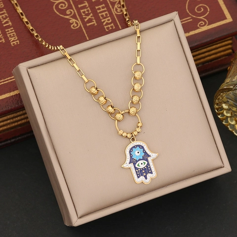 Hamsa Hand Evil Eye Halskette Armband Ohrringe Edelstahl Emaille Zirkon Vergoldeter Schmuck Für Frauen