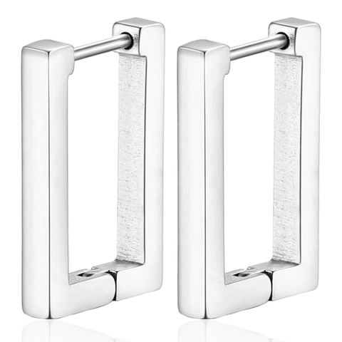 Minimalist Stainless Steel Geometric Rectangular Hoop Earrings For Women Men Unisex Polished U Shaped Huggie Buckle Ear Jewelry