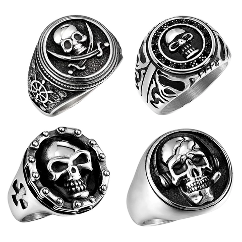 Totenkopf Piraten Ring Edelstahl Strass Vintage Gothic Punk Hip Hop Mode Schmuck Für Männer