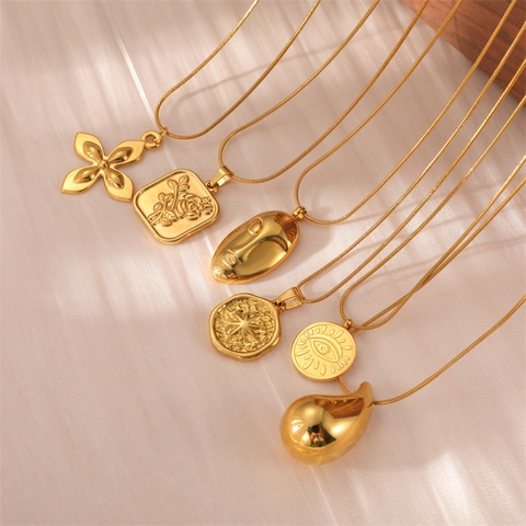 Collar con Colgante de Acero Inoxidable de Moda Chapado en Oro Gota de Agua Rosa Cara Humana Cadena de Serpiente para Mujer Joyería Regalo