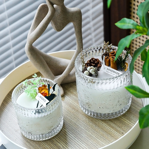 Embossed Glass Storage Jar With Lid Retro Clear Candy Jar Sugar Bowl Jewelry Box Nordic Decorative Ornament Organizer