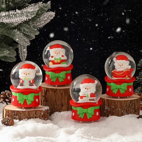 Christmas Glowing Crystal Ball Snow Globe Santa Claus Snowman Ornament Desktop Festive Decoration Holiday Gift For Home Office