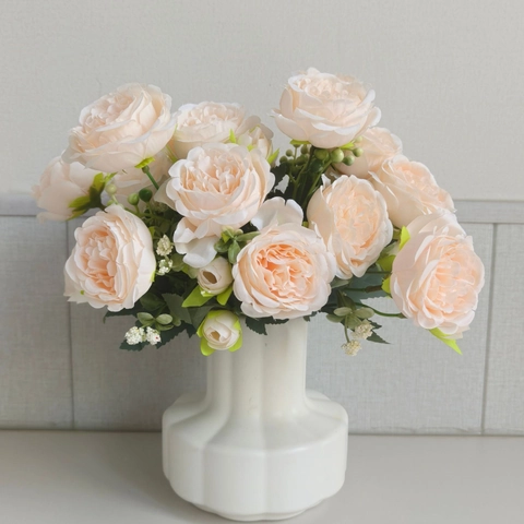 Artificial Rose Peony Flower Bouquet Satin Plastic High Simulation Realistic Home Decor Wedding Photography Props Elegant