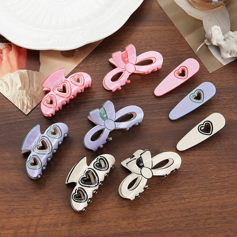 Hair Claw Clips And Duckbill Clips Cellulose Acetate Hollow Heart Bow Knot Back Of Head Styling Elegant Accessories For Women