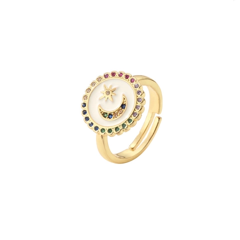 Dämonenauge Ring Kupfer Zirkonia Verstellbar Stern Mond Geometrischer Modeschmuck Damen