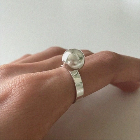 Anello In Argento Sterling 925 Minimalista Con Perla In Metallo Lucido Gioielli Geometrici Aperti Regolabili Da Donna