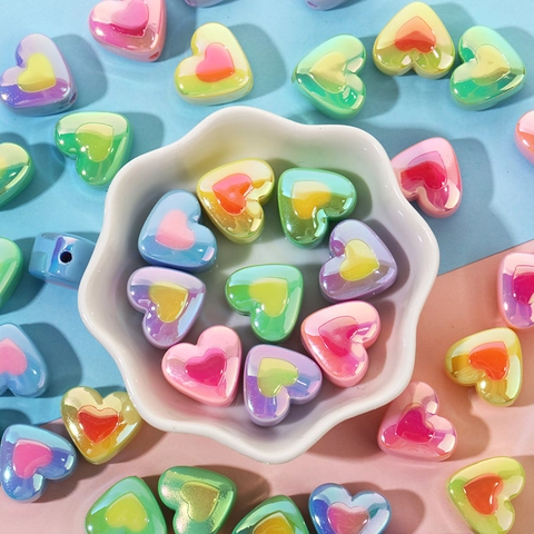 Heart Shape Acrylic Beads Electroplated UV Iridescent Two Color Loose Spacer Beads For DIY Jewelry Making Crafts