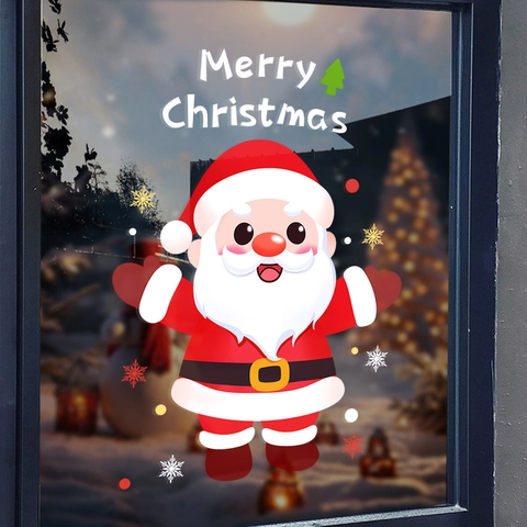 Pegatinas De Ventana De Papá Noel Vinilos Estáticos De PVC Color Doble Cara Copo De Nieve Para Decoración De Fiesta De Navidad