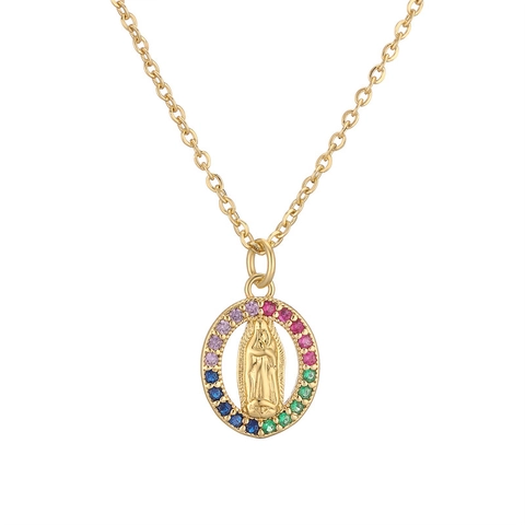 Collana con Ciondolo Vergine Maria in Rame Placcato Oro per Donna Gioielli Religiosi Retro Collane con Ciondolo a Croce a Cuore con Strass Colorati