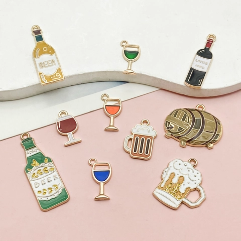 Enamel Wine Bottle Beer Mug Charms Zinc Alloy Wine Glass Pendants For Jewelry Making DIY Crafting Accessories