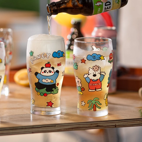 Bicchiere Da Birra Stampato Panda Cucciolo Cartone Animato Grande Capacità Vetro Sodocalcico Per Bar Casa Festa Stile Curato