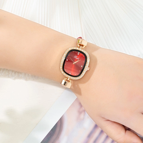 Dames Vintage Ovaal Strass Kwartshorloge Met PU-leren Band Elegante Mode Dames Jurk Polshorloge Analoog Horloge