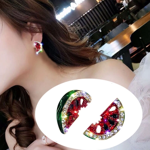 Simpatici Orecchini a Bottone in Lega Anguria a Fette Con Strass Rossi e Verdi Per Donne Ragazze Fresco Dolce Frutta Gioielli