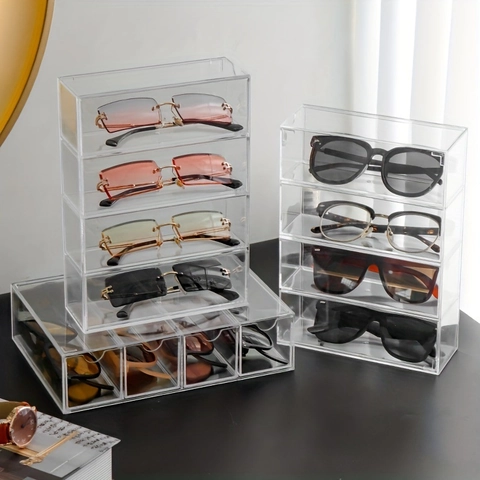 Clear Acrylic Multi-Layer Desktop Storage Box Stackable Transparent Organizer For Sunglasses Jewelry Home Office