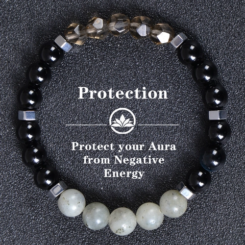 Natural Stone Beaded Bracelet Obsidian Moonstone Hematite Protection Aura Negative Energy Healing Jewelry Unisex Handmade