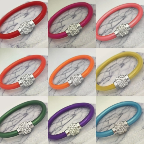 Bracciale In Silicone Di Moda Con Chiusura Magnetica In Strass Corda In Similpelle Gomma Morbida Colorata Gioielli