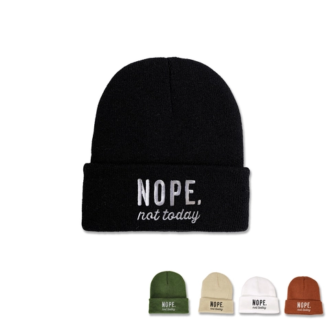 Knitted Beanie Hat Acrylic NOPE Not Today Embroidery Folded Brim Warm Winter Outdoor Street Style Unisex