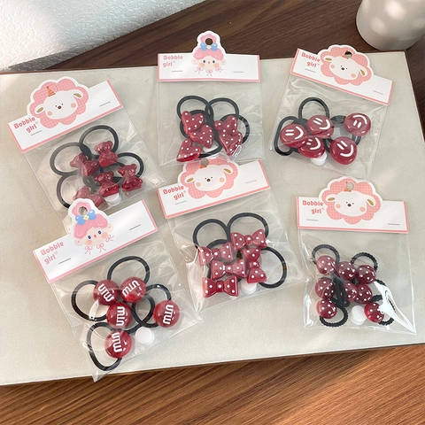 Rode Polka Dot Haarbandjes Voor Meisjes Kinderen Elastische Paardenstaarthouders Met Hars Bedeltjes Ster Hart Strikt