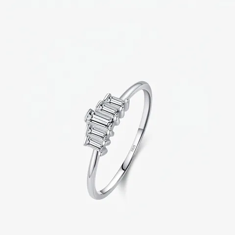 Anello In Argento Sterling 925 Minimalista Da Donna Lusso Zirconia Cubica Taglio Baguette Design Corona Gioielli Raffinati