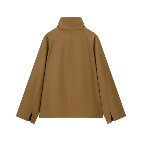 Damen Kurzer Trenchcoat Jacke Stehkragen Einreihig Wendbar Köper Lässige Minimalistische Oberbekleidung