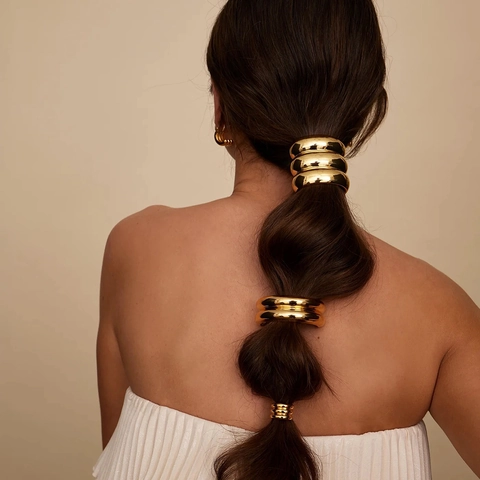 Gomas Para El Pelo Minimalistas De Acero Inoxidable Metal Oro Plata Soporte Para Cola De Caballo Elásticas Impermeables