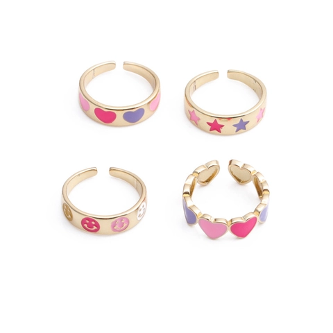 Enamel Copper Ring Heart Star Smiley Face Gold Plated Adjustable Micro Inset Zircon Fashion Jewelry