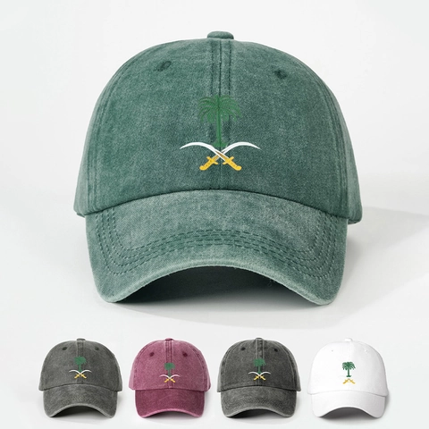 Cappello Da Baseball Vintage In Cotone Lavato Con Ricamo Emblema Arabia Saudita Berretto Da Sole Retro Regolabile