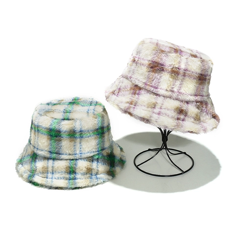 Cappello Da Pescatore In Pelliccia Sintetica Da Donna Motivo A Quadri Caldo Inverno Autunno Retro Chic