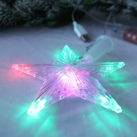 LED Kerstboomtop Ster Licht Kleurrijk Gloeiende Vijfpuntige Ster Transparant Plastic USB Batterijgevoed Vakantie Decoratie