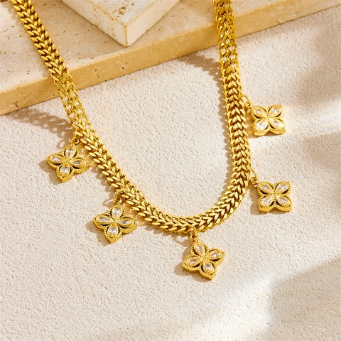 Elegante Collana Con Pendente A Quadrifoglio In Acciaio Inossidabile Placcato Oro Catena A Serpente Gioielli Da Donna