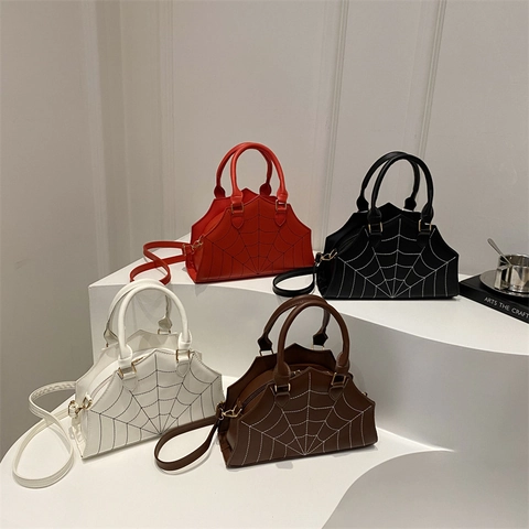 Spider Web Embroidery PU Leather Shoulder Bag For Women Gothic Crossbody Handbag Personality Design Fashion Trend