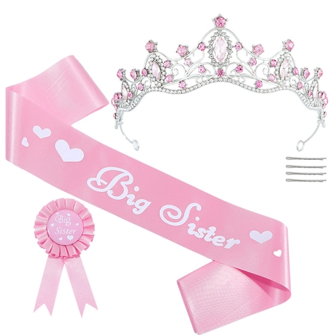 Big Sister Party Zubehör Strass Legierung Krone Tiara Satin Schärpe Und Rosetten Abzeichen Für Babyparty Feier