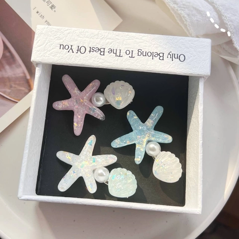 Pinzas Para El Cabello De Estrella De Mar Concha Perla Artificial Sirena Océano Brillo Resina Perla Artificial De Imitación Aleación Dulce