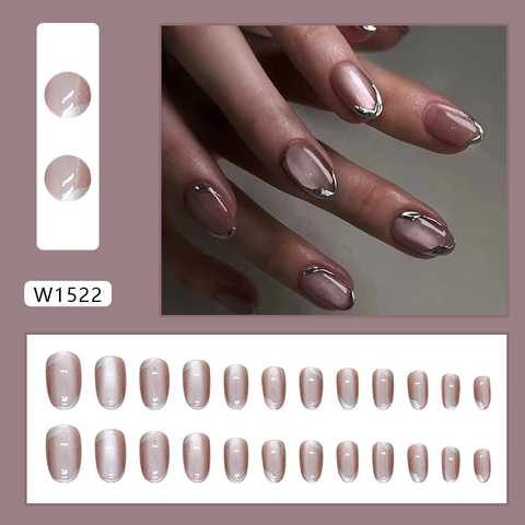 Unghie Finte Press On Cat Eye Bordo Metallico Argento Stile Francese Riutilizzabili Plastica ABS Rosa Viola Elegante